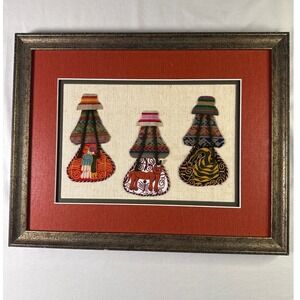 Matilde Mar Mora Chismosas Peruvian Folk Art Textile Framed Gossiping Ladies